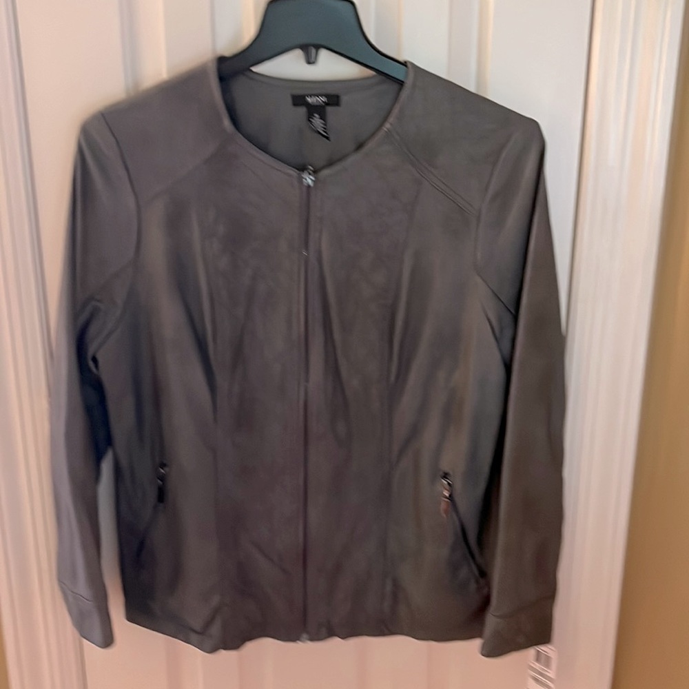 New with tags gray leather jacket